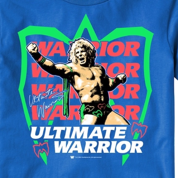NEW Md‎ WWE Men's Blue Ultimate Warrior Neon T-Shirt Signature Tee Wrestling WWF - Picture 4 of 4